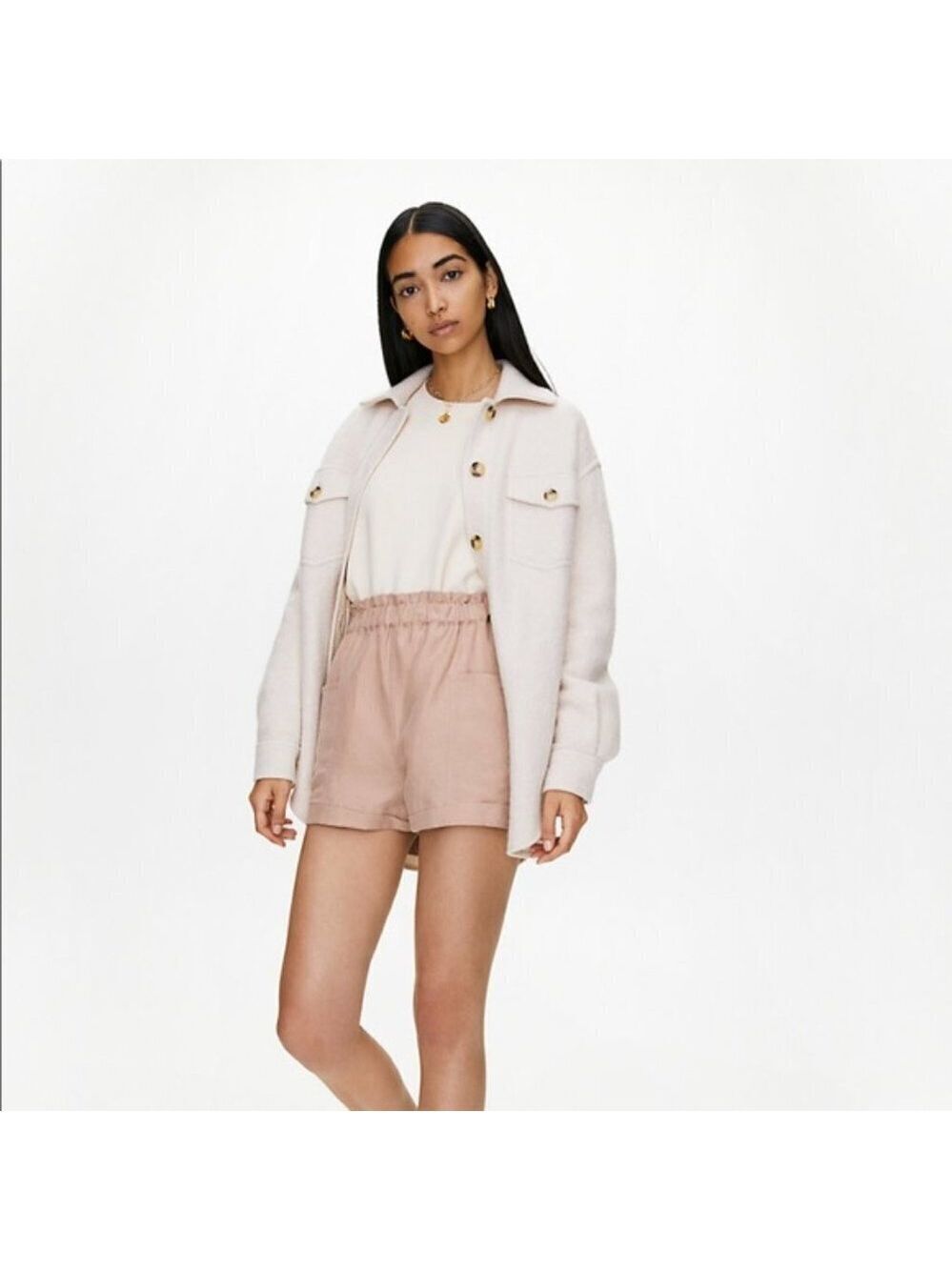 Wilfred Free Jessica Shorts XS Concrete Tan Pullon Lightweight Lyocell Pockets